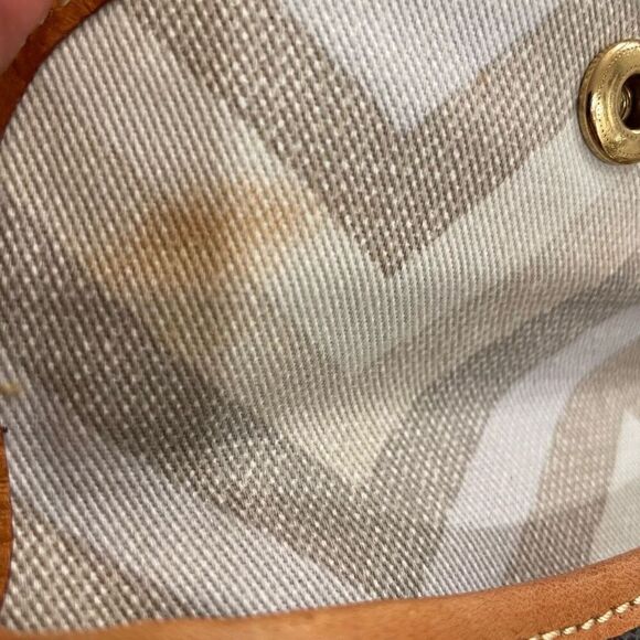 Dooney & Bourke Coin Purse Leather Pebbled Wristlet Navy Brown Trim - Picture 6 of 7